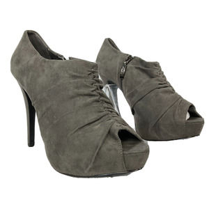 Guess Pumps Womens Sz 7.5 Gray Ruched Micro Suede Peep Toe Stiletto Heels Zipper